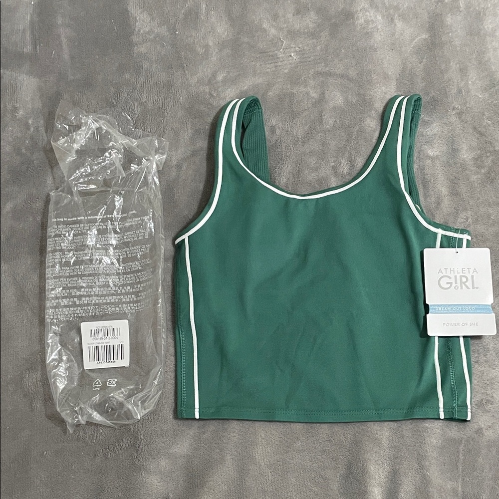 Athleta Girl Scoop Longline Bra in Green and White